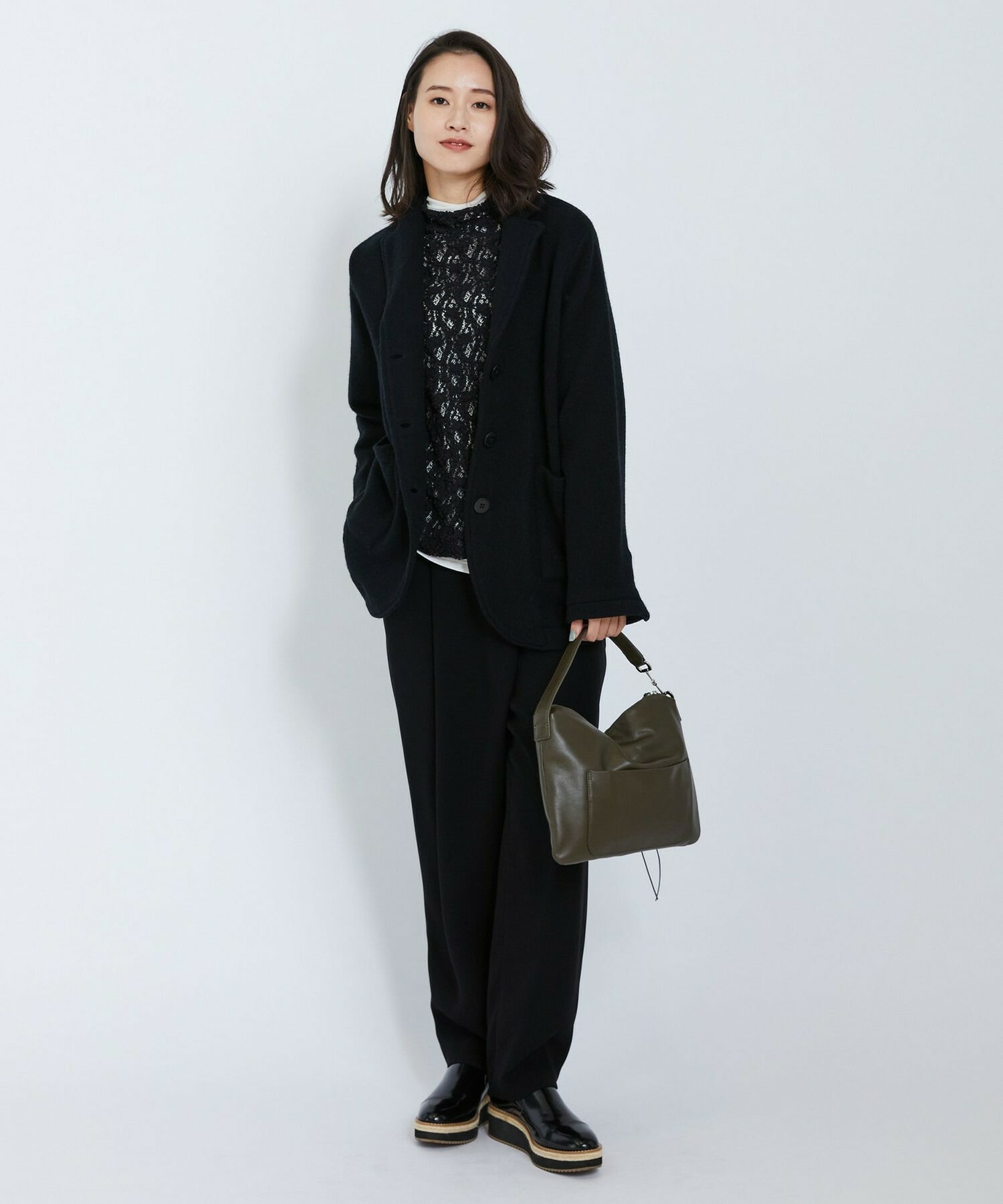 【L'EQUIPE】ウールジャガードニットジャケット 詳細画像 ブラック 1