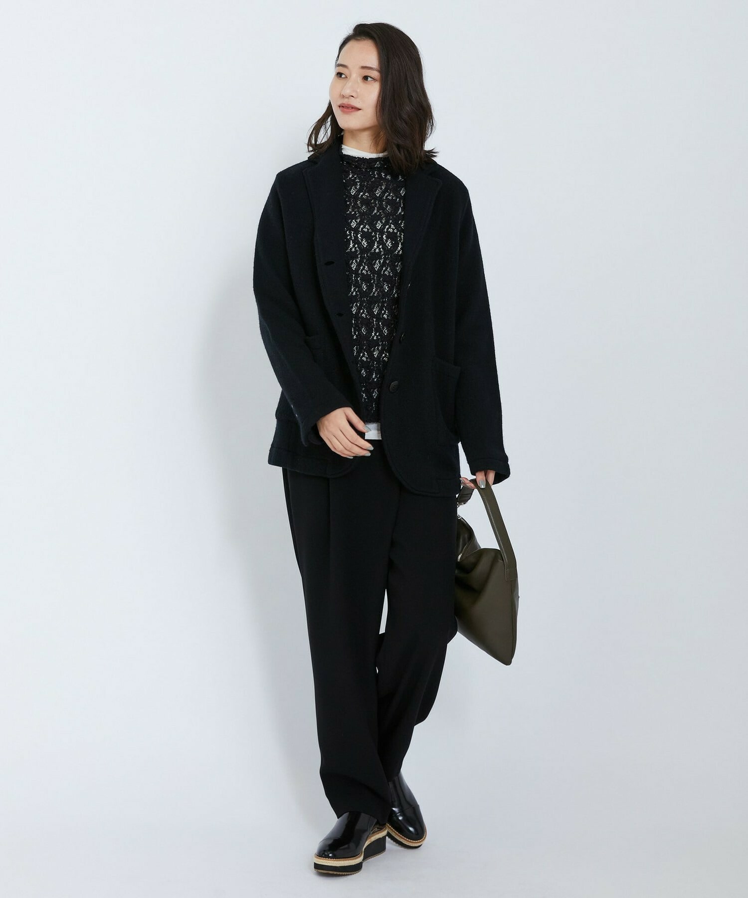 【L'EQUIPE】ウールジャガードニットジャケット 詳細画像 ブラック 2