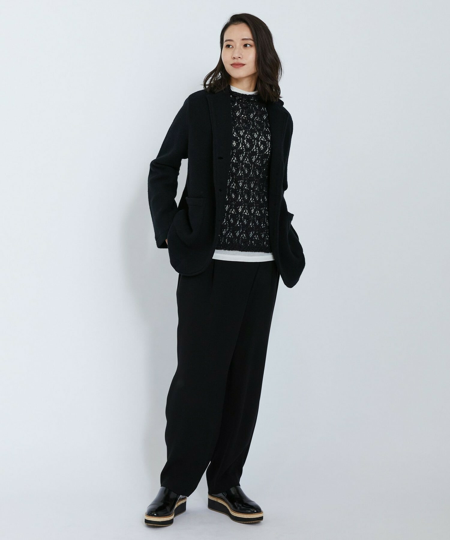 【L'EQUIPE】ウールジャガードニットジャケット 詳細画像 ブラック 4