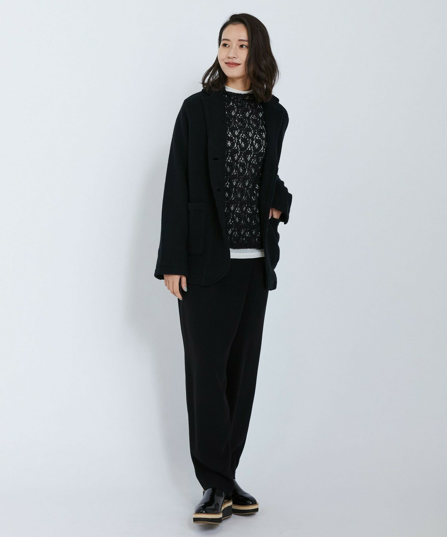 【L'EQUIPE】ウールジャガードニットジャケット 詳細画像 ブラック 5