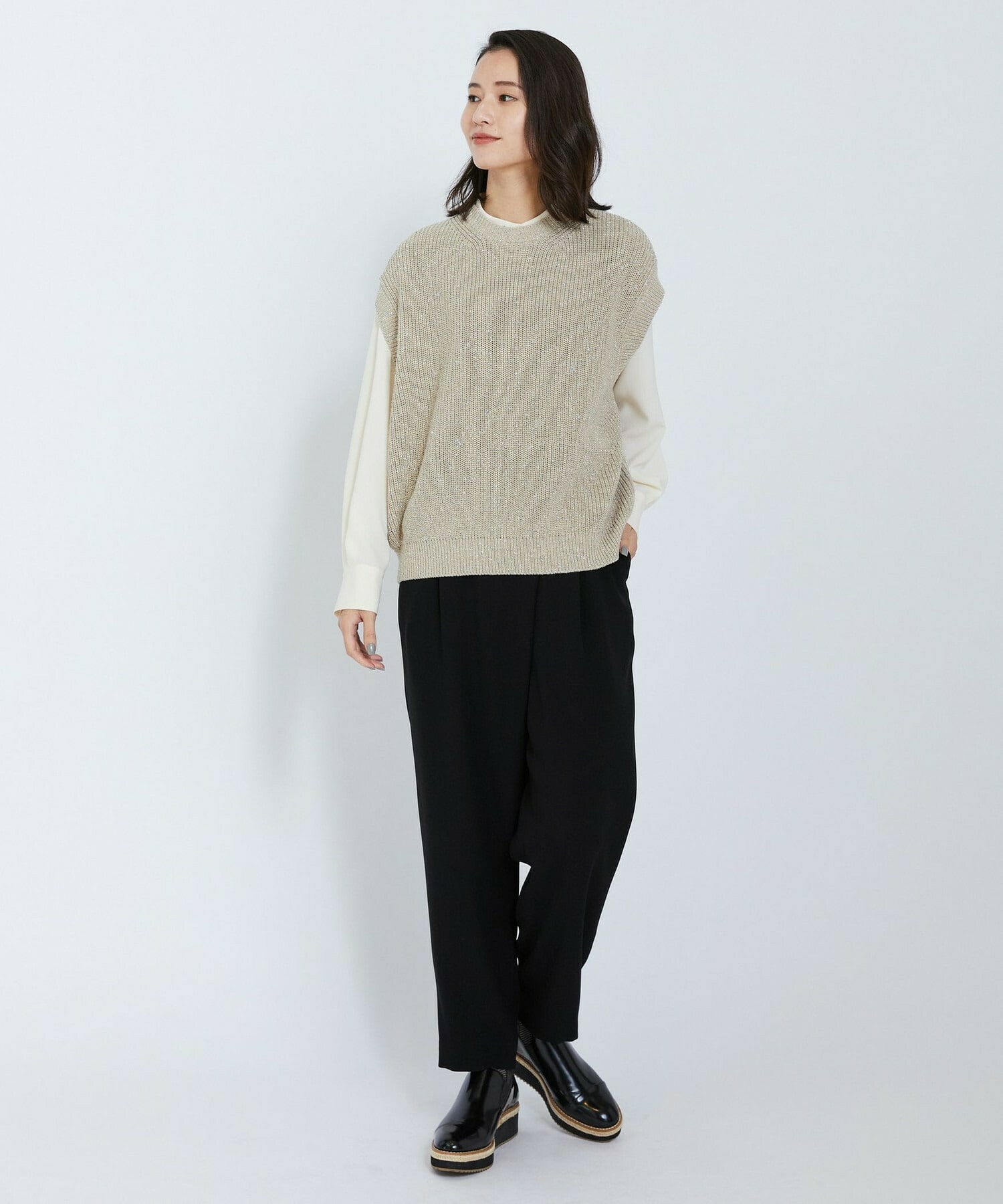 【L'EQUIPE】ラメノットニットジレ 詳細画像 ブラック 1