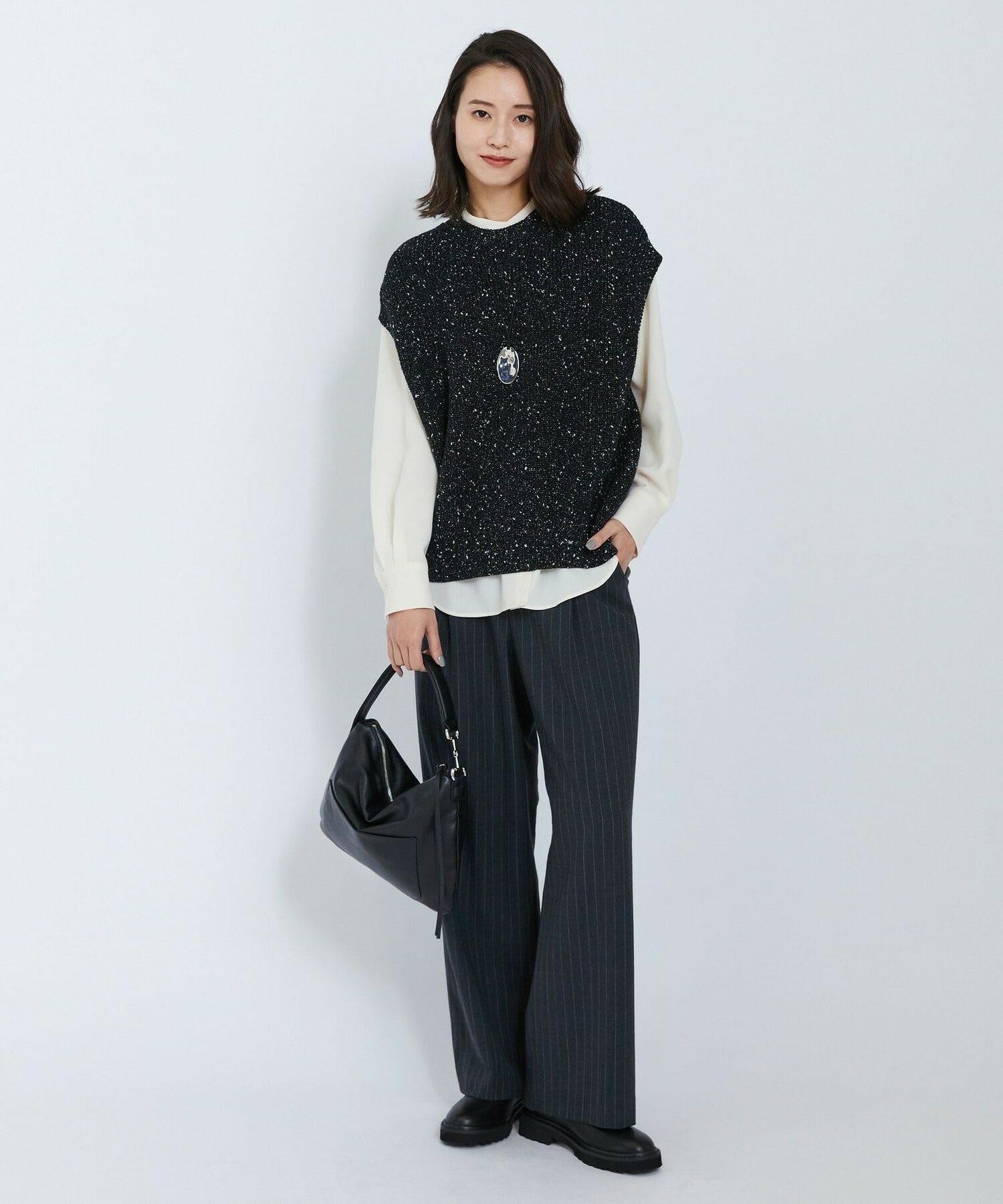 【L'EQUIPE】ラメノットニットジレ 詳細画像 ブラック 7