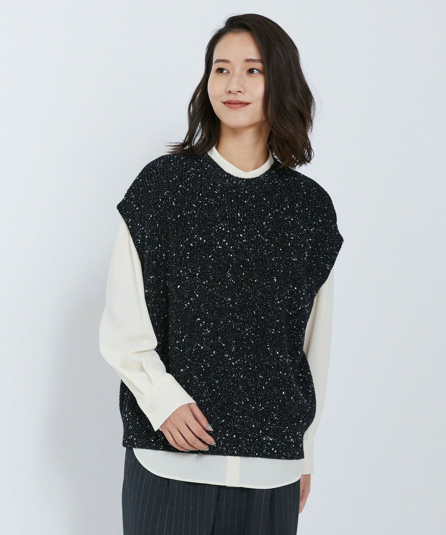 【L'EQUIPE】ラメノットニットジレ 詳細画像 ブラック 1