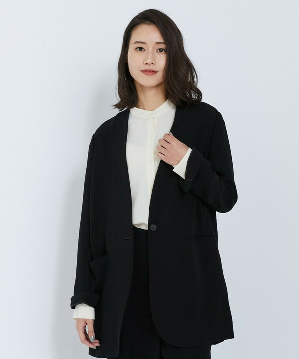 【L'EQUIPE】バックサテンノーカラージャケット