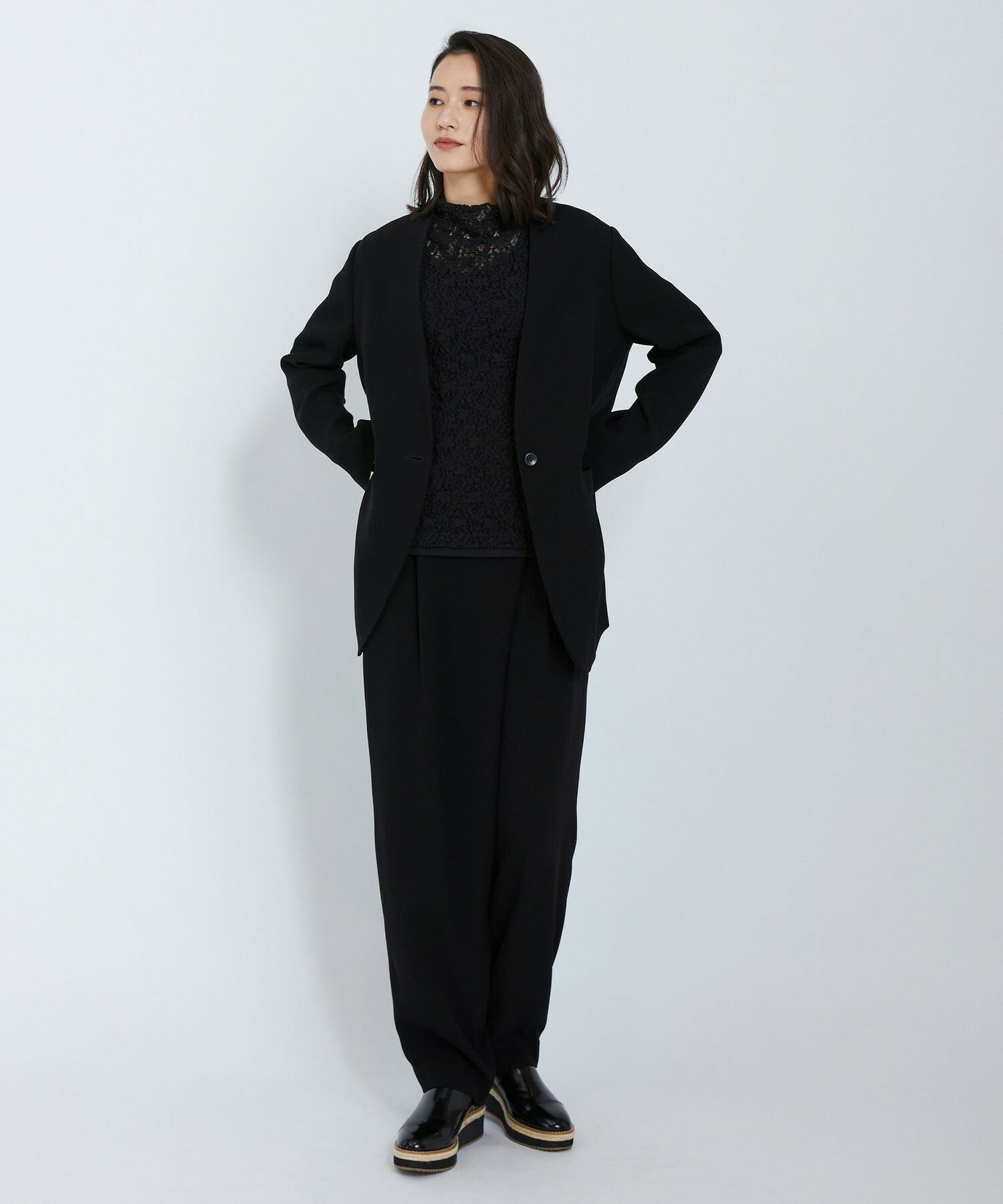 【L'EQUIPE】バックサテンノーカラージャケット 詳細画像 ブラック 4