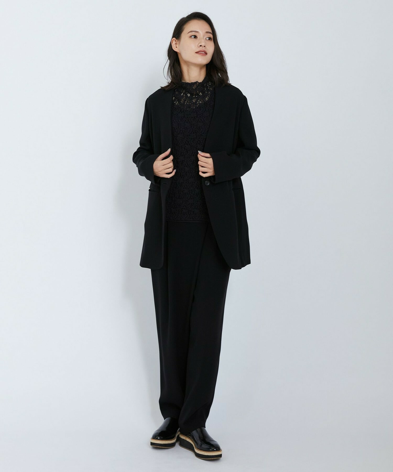 【L'EQUIPE】バックサテンノーカラージャケット 詳細画像 ブラック 5