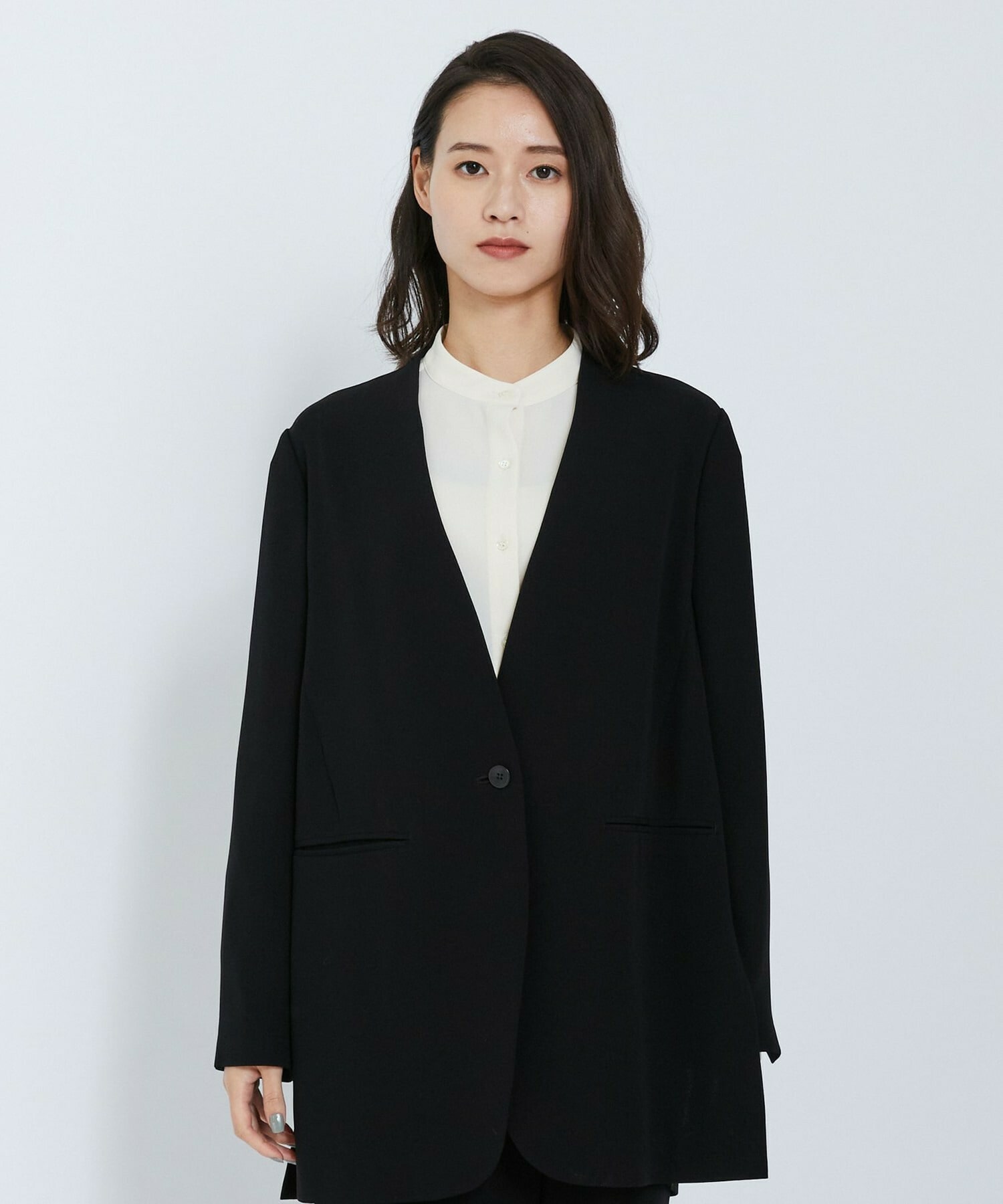 【L'EQUIPE】バックサテンノーカラージャケット 詳細画像 ブラック 6