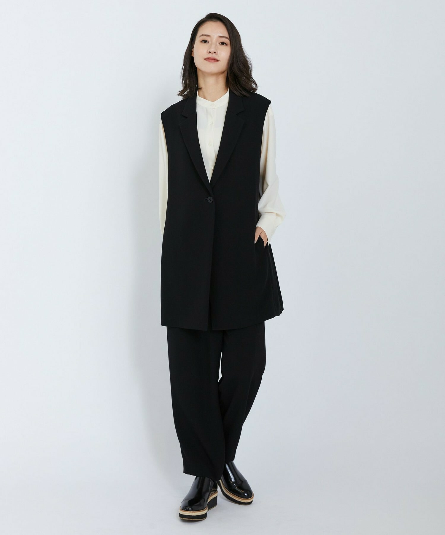 【L'EQUIPE】バックサテンテーラードカラージレ 詳細画像 ブラック 1