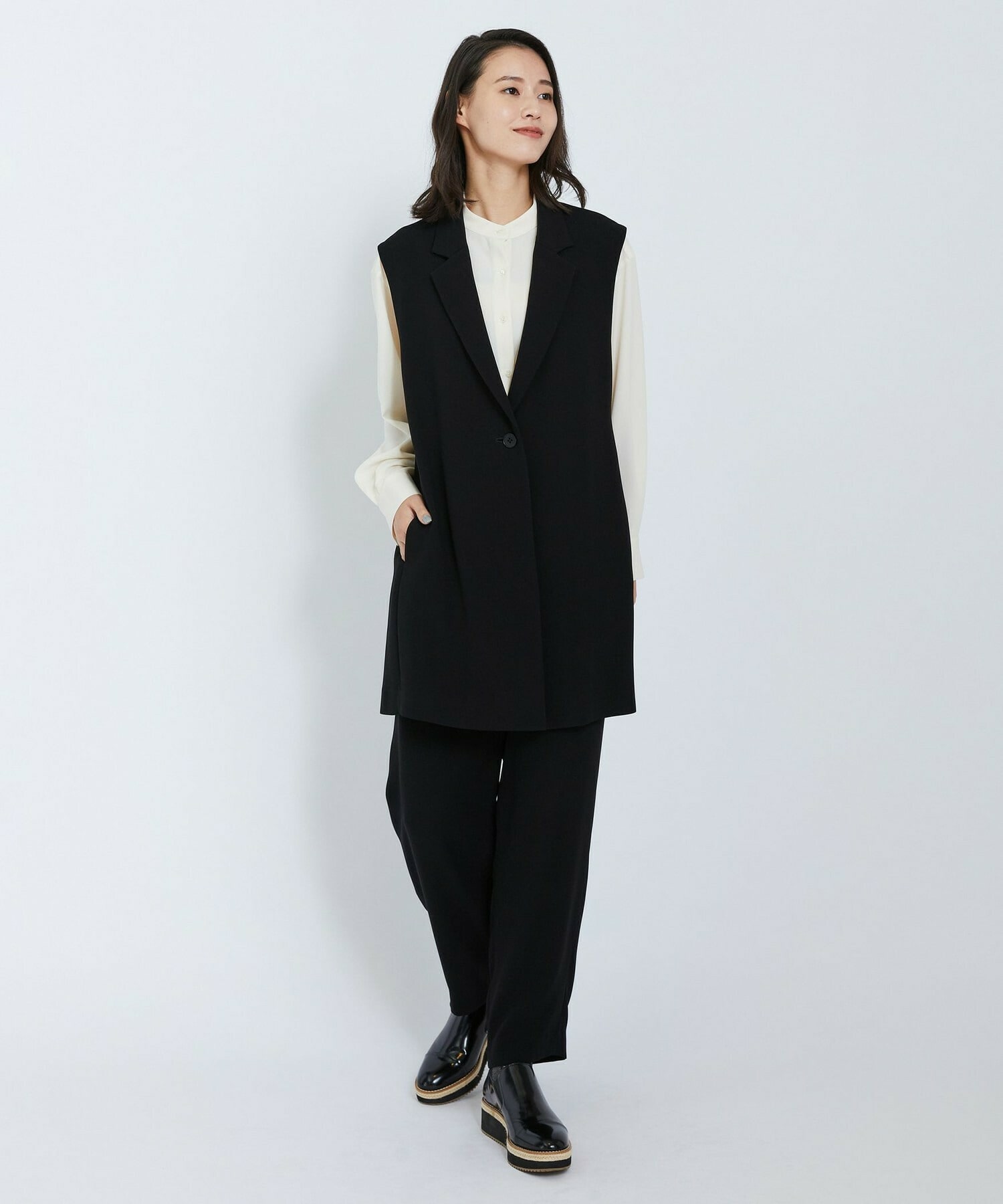 【L'EQUIPE】バックサテンテーラードカラージレ 詳細画像 ブラック 2