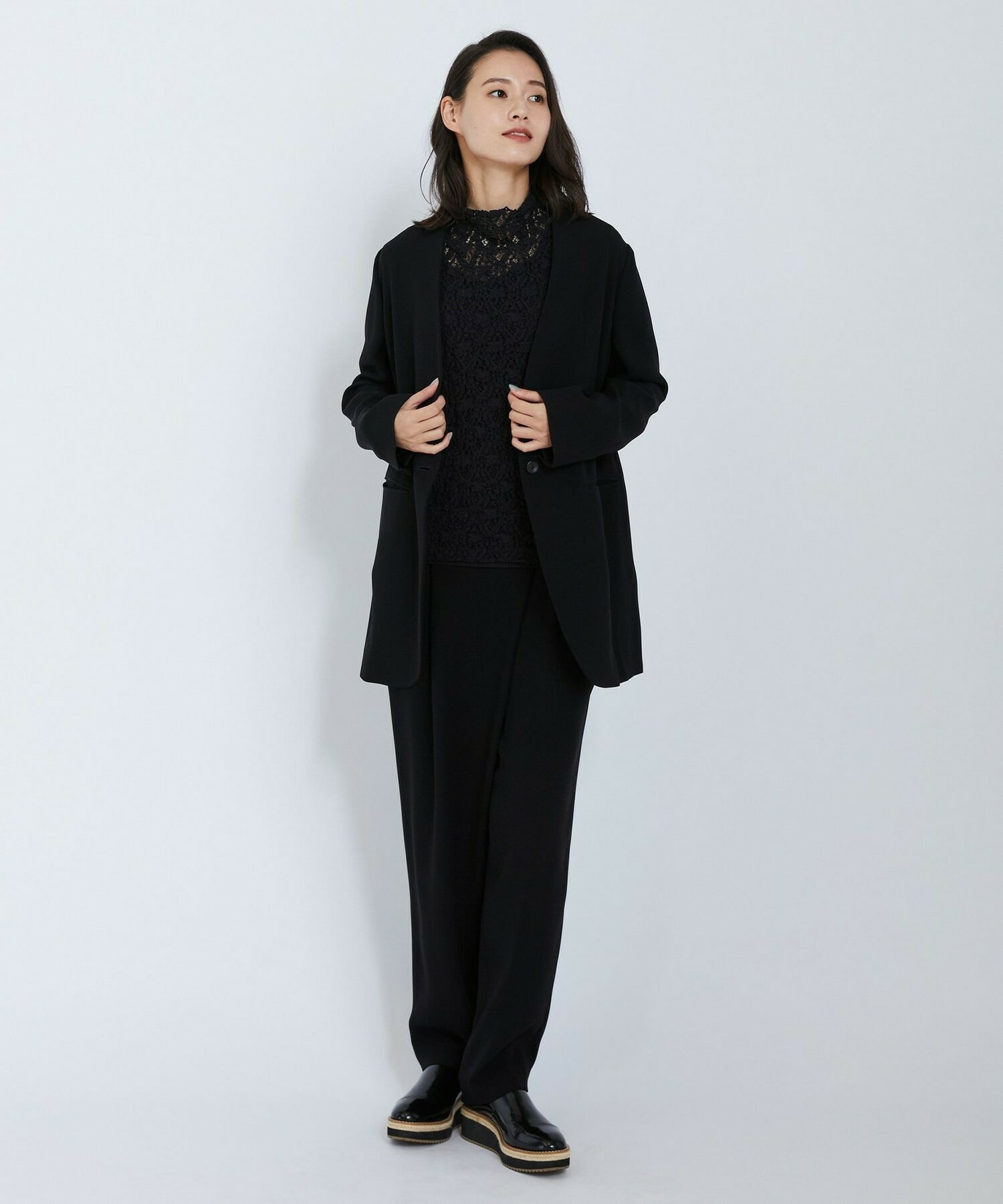 【L'EQUIPE】バックサテンラップテーパードパンツ 詳細画像 ブラック 11