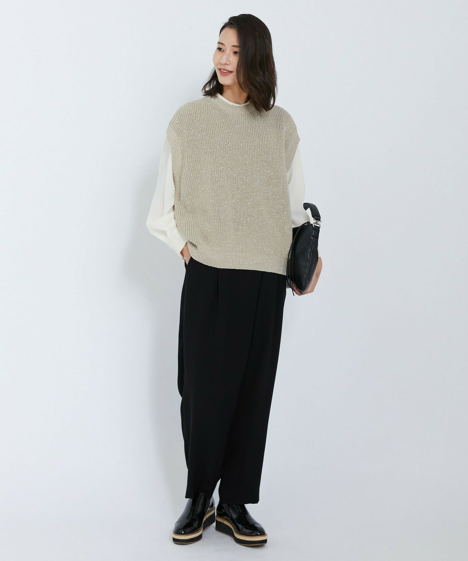 【L'EQUIPE】バックサテンラップテーパードパンツ 詳細画像 ブラック 7