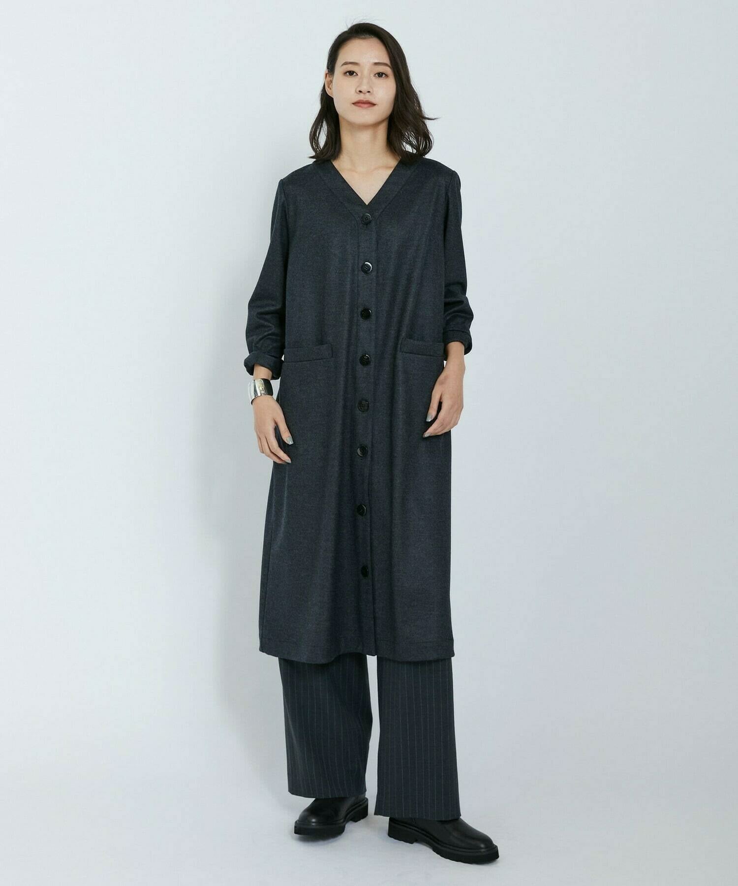 【L'EQUIPE】【Lサイズ】圧縮スムースワンピース 詳細画像 チャコールグレー 1