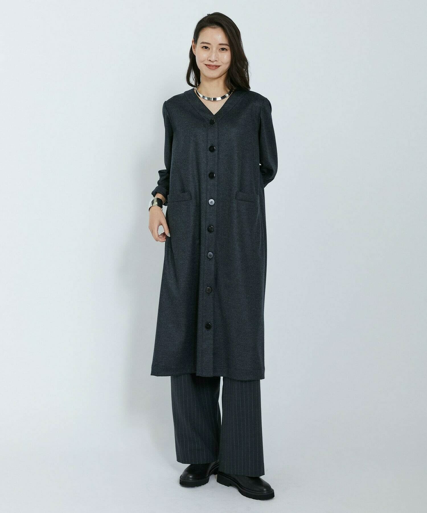 【L'EQUIPE】【Lサイズ】圧縮スムースワンピース 詳細画像 チャコールグレー 2