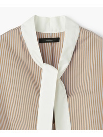 【endalence】C/Sストライプ×タイプライターボウタイブラウス 詳細画像 ブルー系その他 2