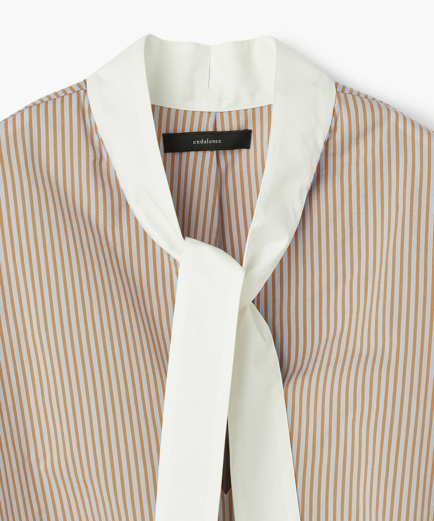 【endalence】C/Sストライプ×タイプライターボウタイブラウス 詳細画像 ブルー系その他 2