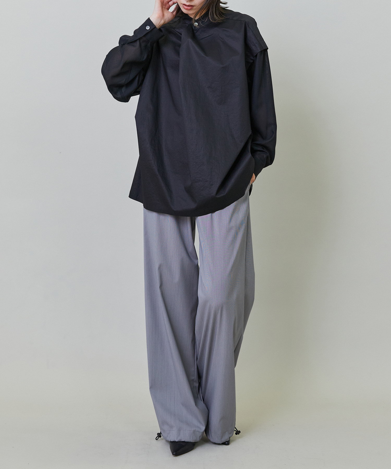 【endalence】Rコットン×シアーウールプルオーバーブラウス 詳細画像 ホワイト 1