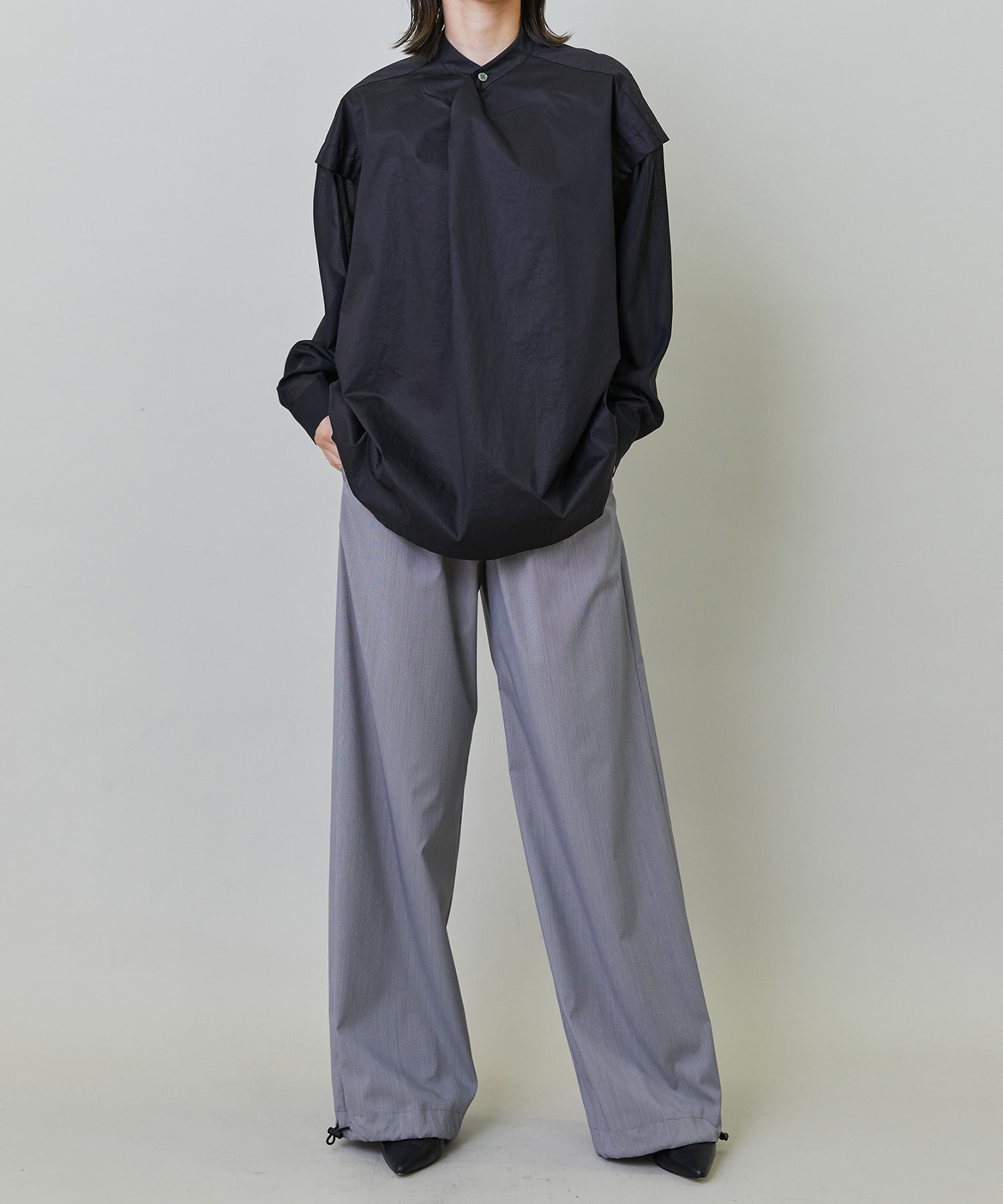 【endalence】Rコットン×シアーウールプルオーバーブラウス 詳細画像 ホワイト 2