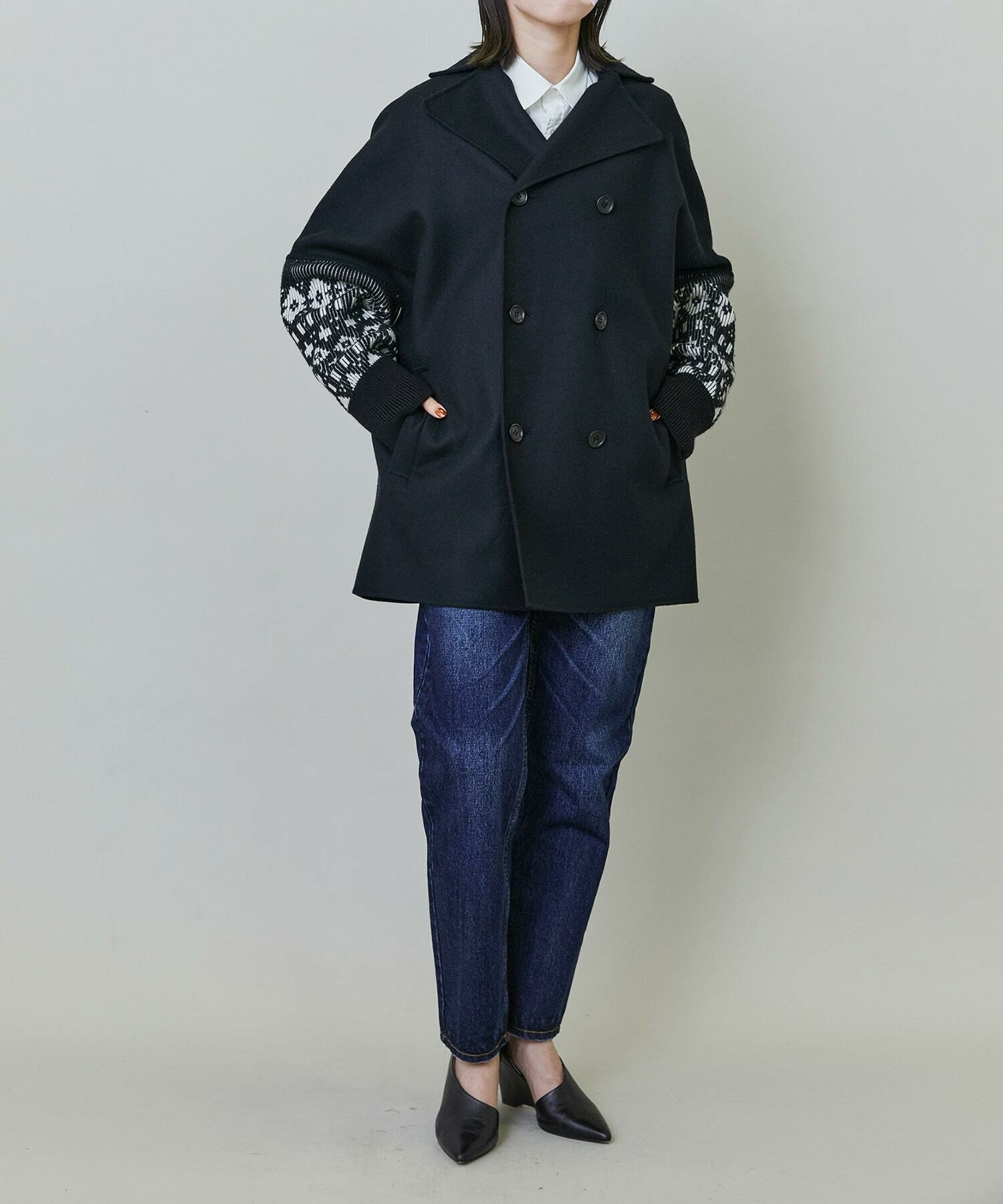 【endalence】Sメルトンノルディック柄スリーブコート 詳細画像 グリーン 1