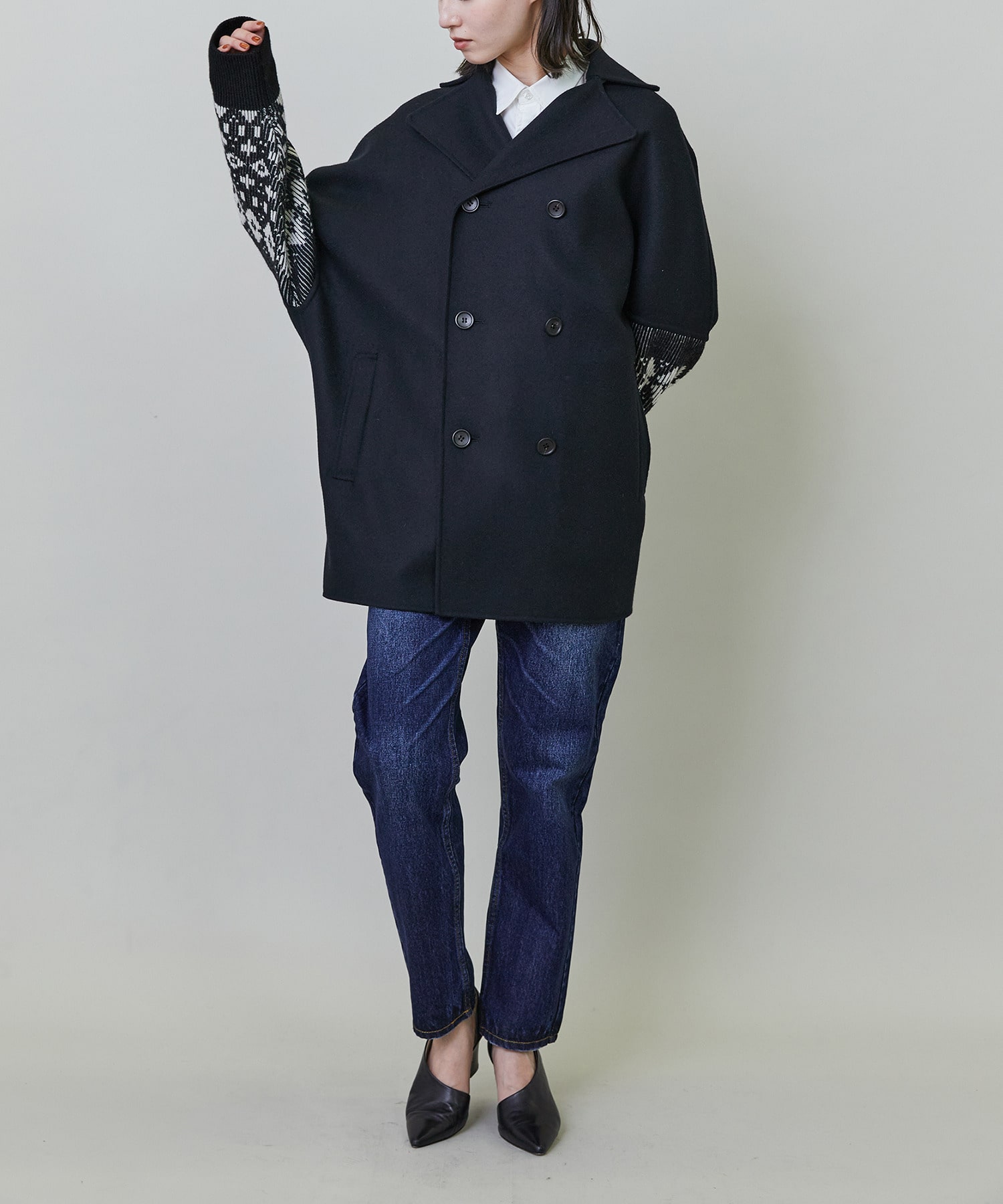 【endalence】Sメルトンノルディック柄スリーブコート 詳細画像 グリーン 10