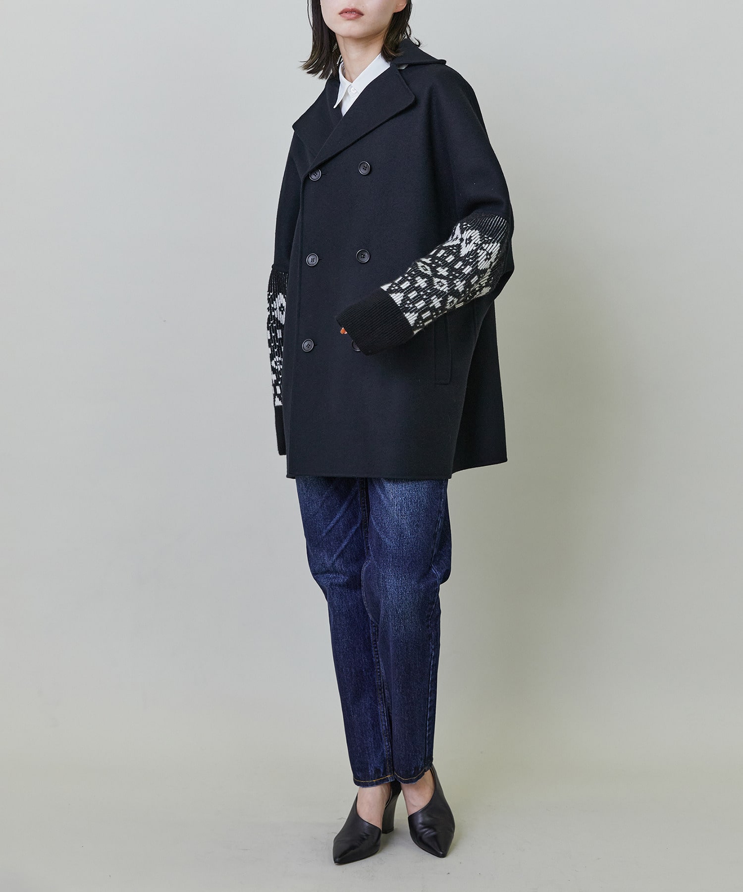 【endalence】Sメルトンノルディック柄スリーブコート 詳細画像 グリーン 11