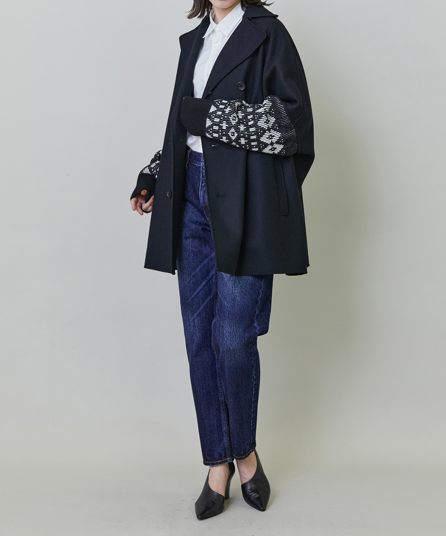 【endalence】Sメルトンノルディック柄スリーブコート 詳細画像 グリーン 2