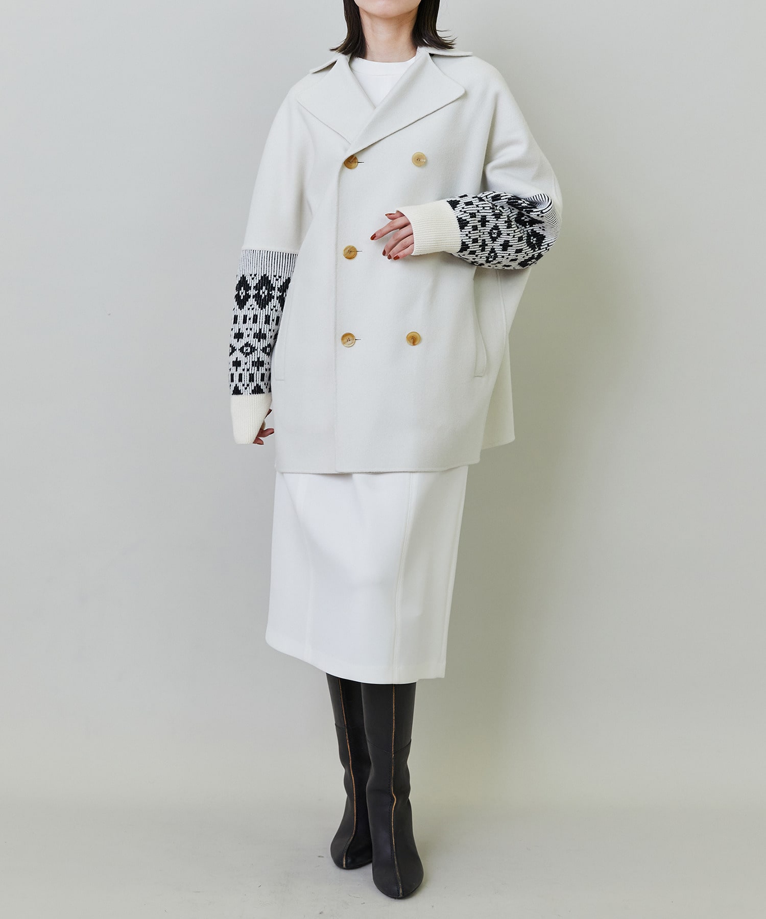 【endalence】Sメルトンノルディック柄スリーブコート 詳細画像 グリーン 21