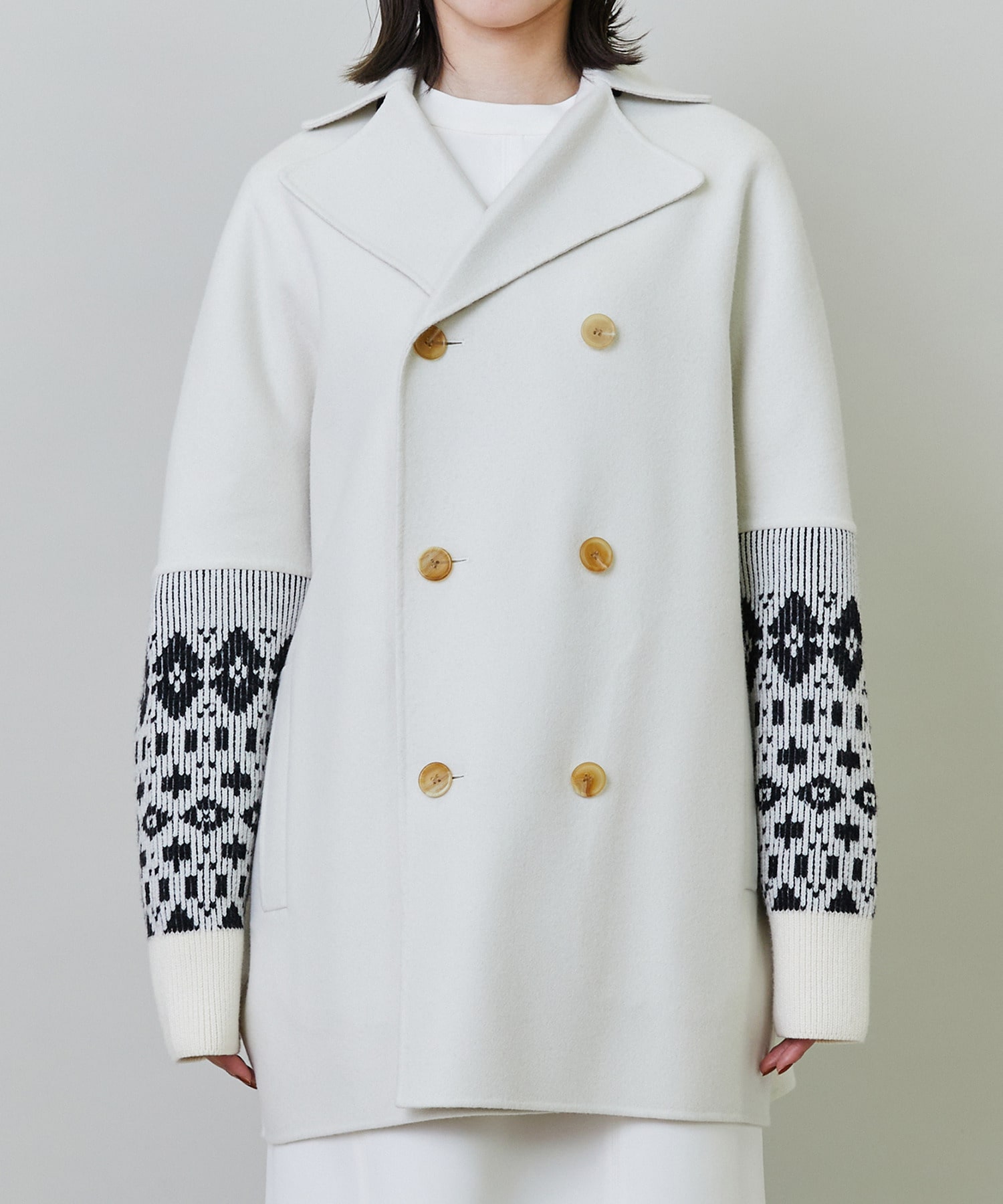 【endalence】Sメルトンノルディック柄スリーブコート 詳細画像 グリーン 23