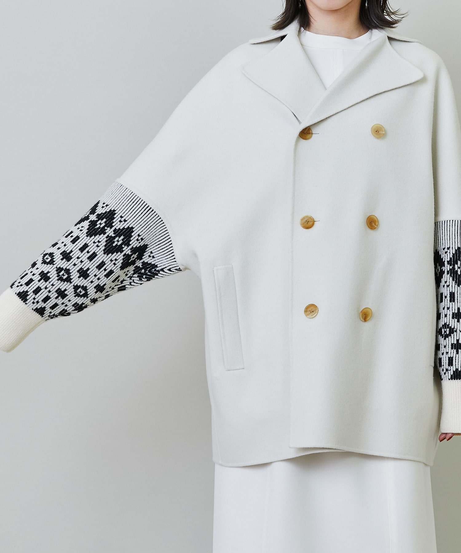 【endalence】Sメルトンノルディック柄スリーブコート 詳細画像 グリーン 26