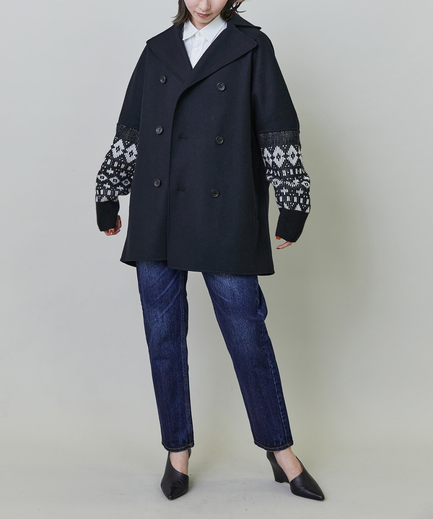 【endalence】Sメルトンノルディック柄スリーブコート 詳細画像 グリーン 7