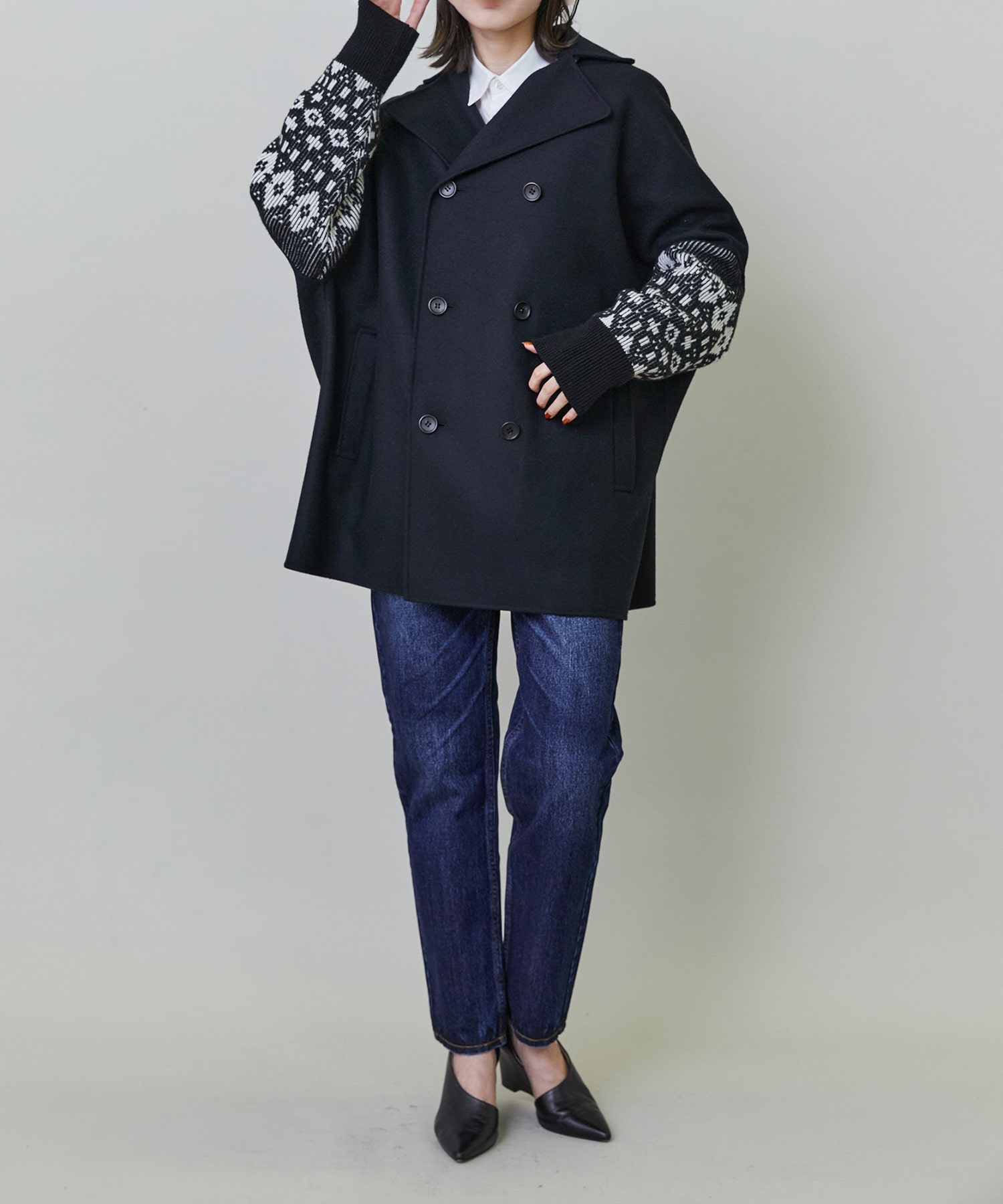 【endalence】Sメルトンノルディック柄スリーブコート 詳細画像 グリーン 8