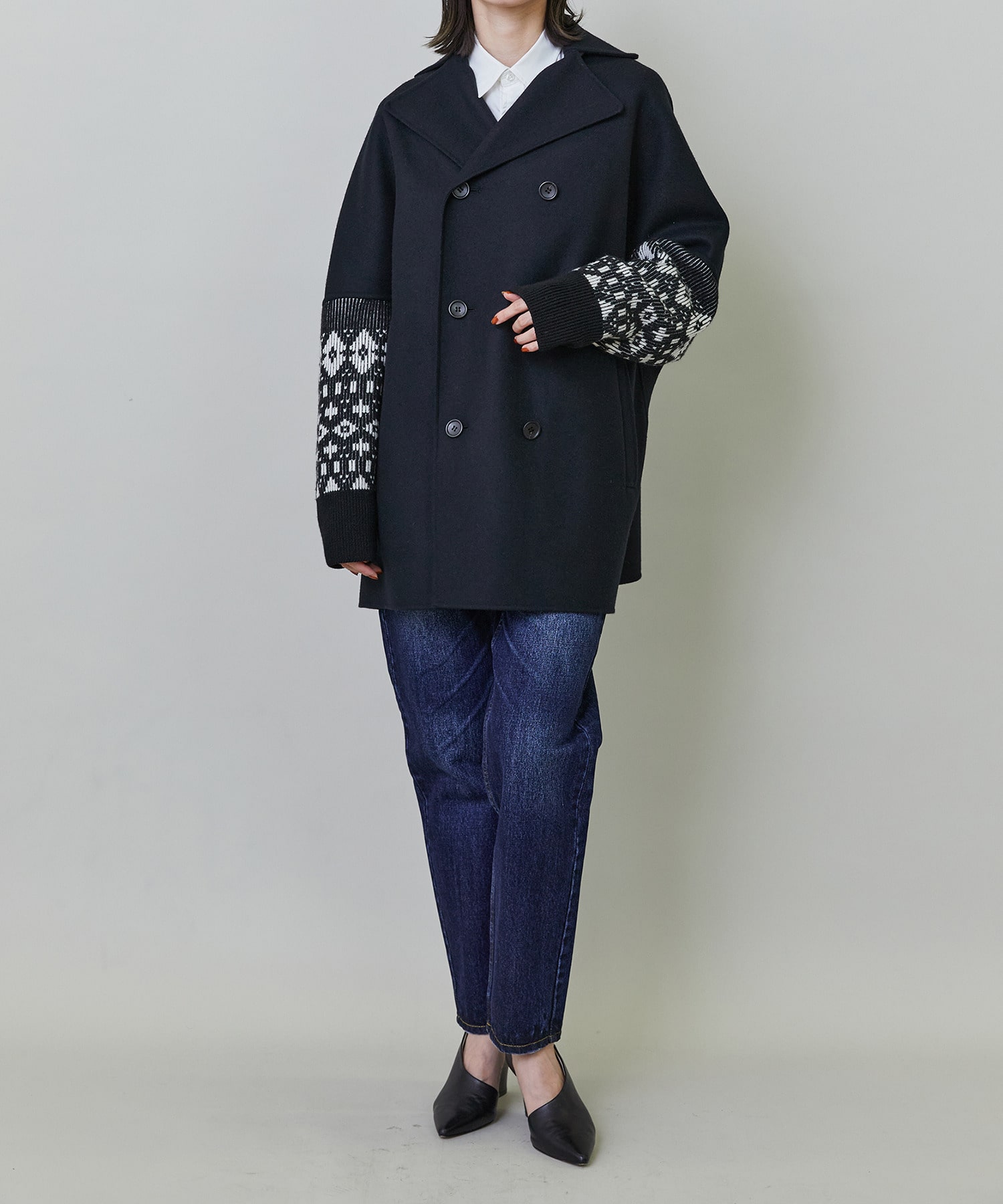 【endalence】Sメルトンノルディック柄スリーブコート 詳細画像 グリーン 9