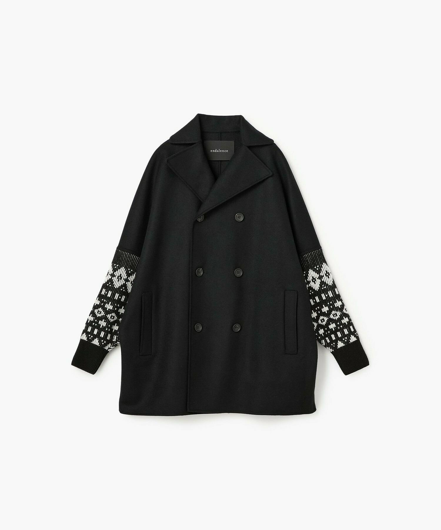 【endalence】Sメルトンノルディック柄スリーブコート 詳細画像 ブラック 1
