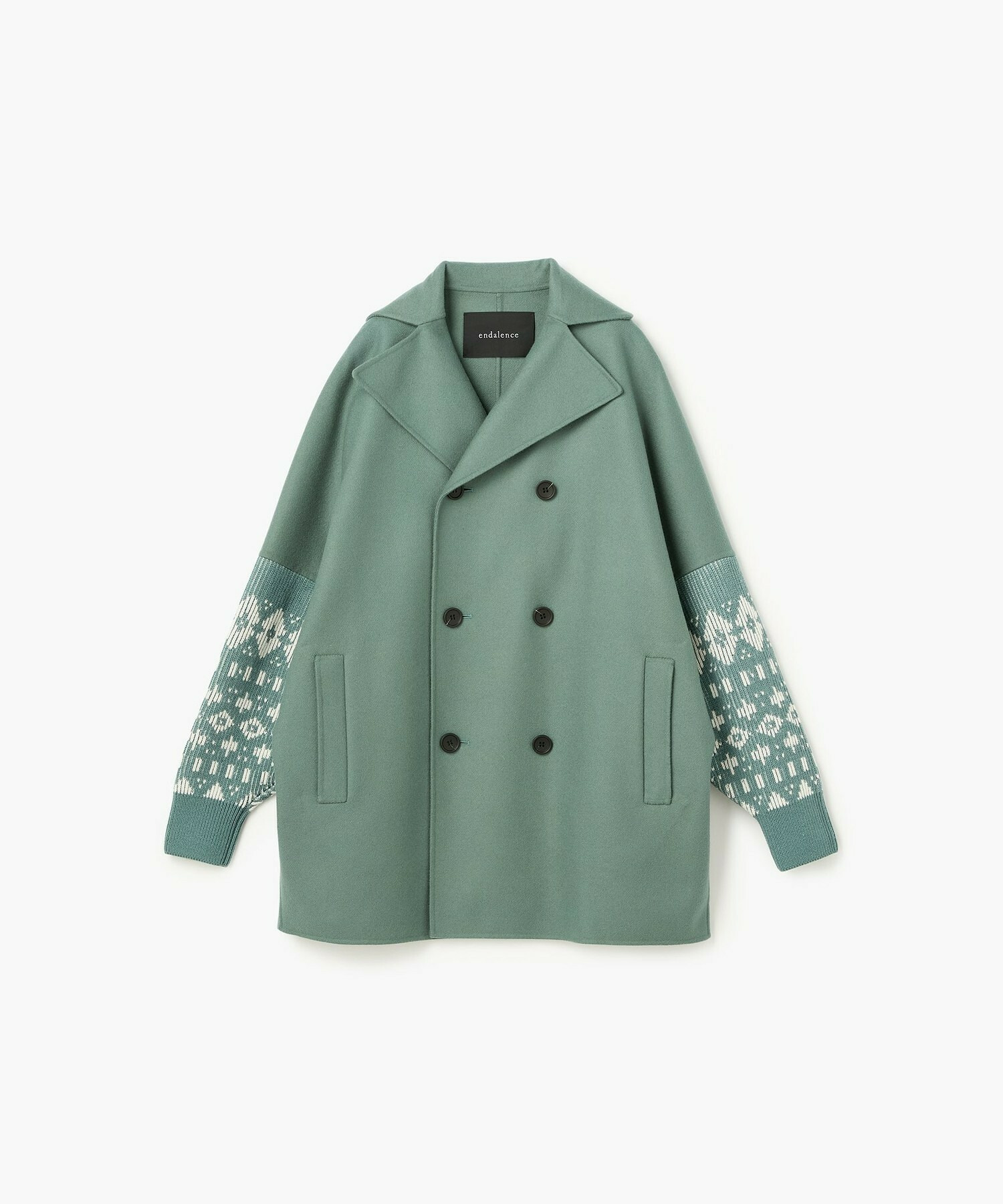 【endalence】Sメルトンノルディック柄スリーブコート 詳細画像 グリーン 1