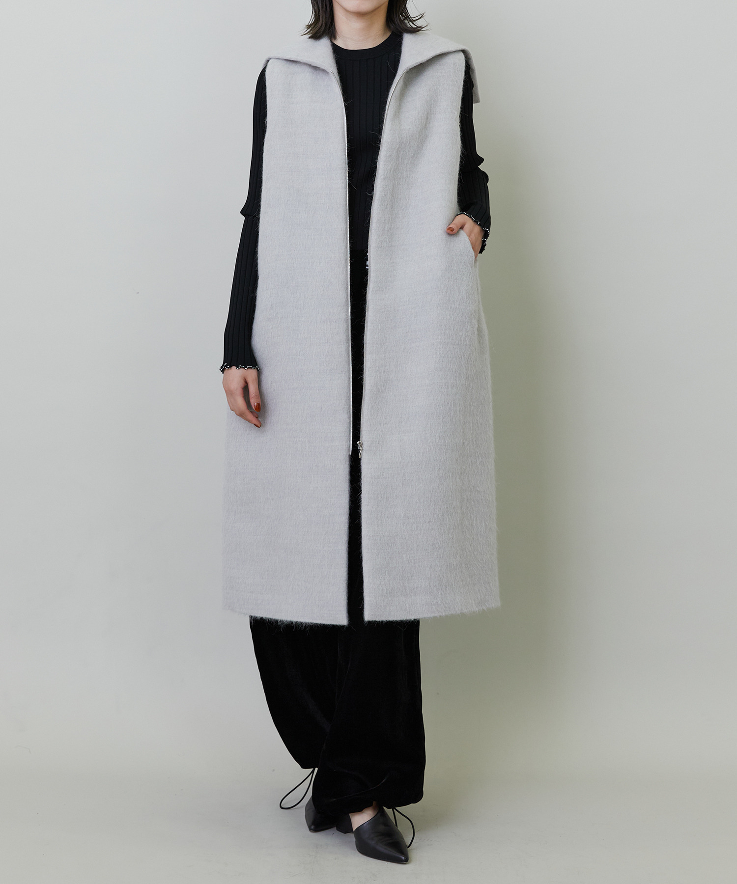 【endalence】エアリーシャギーセーラーカラーロングジレ 詳細画像 モカ 1