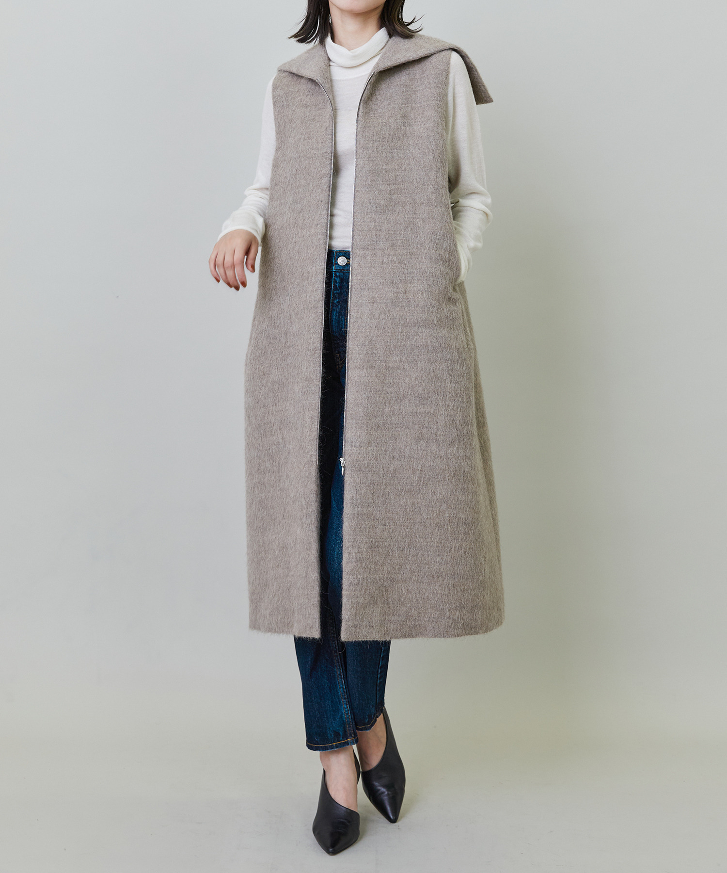 【endalence】エアリーシャギーセーラーカラーロングジレ 詳細画像 モカ 13