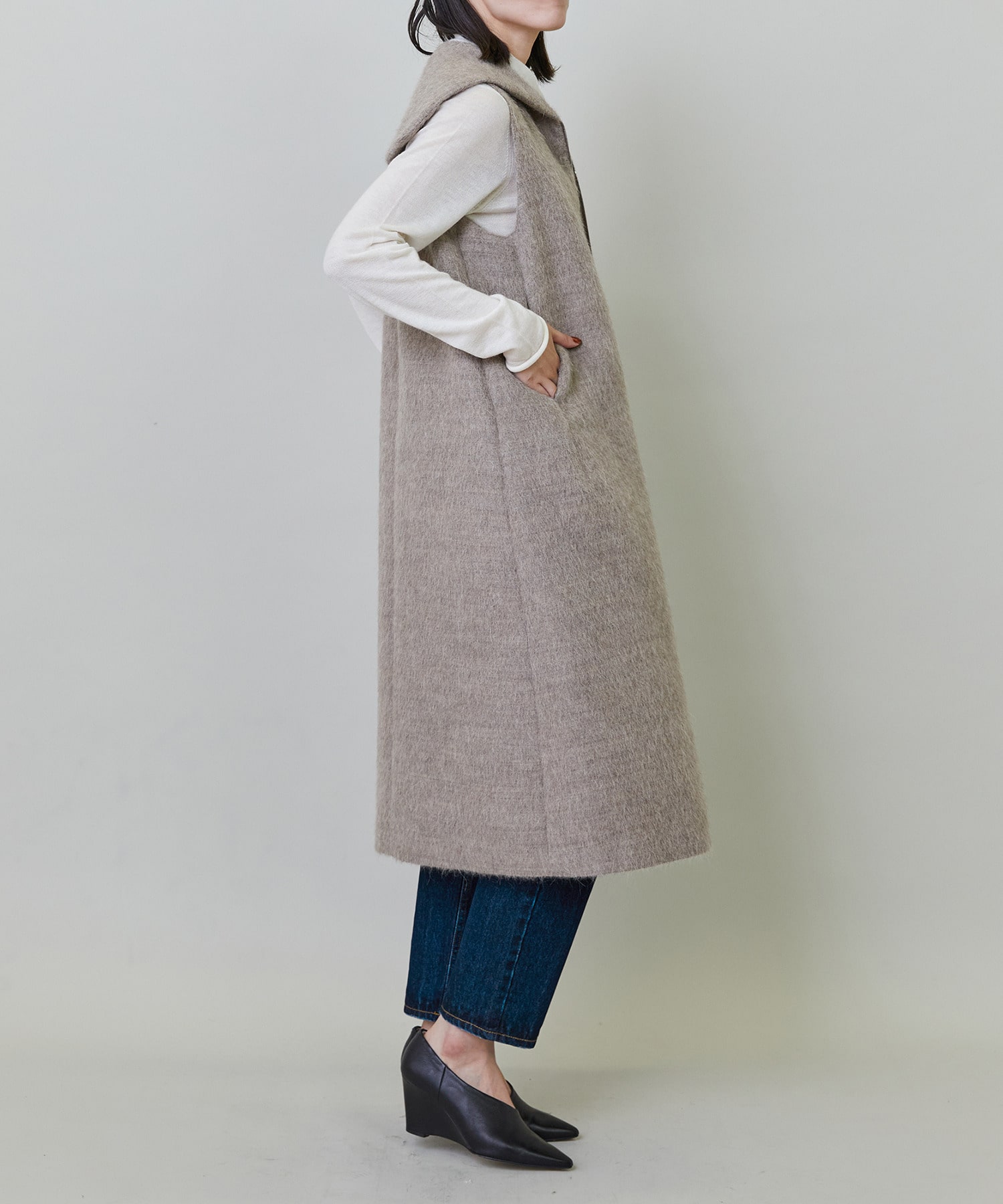 【endalence】エアリーシャギーセーラーカラーロングジレ 詳細画像 モカ 14