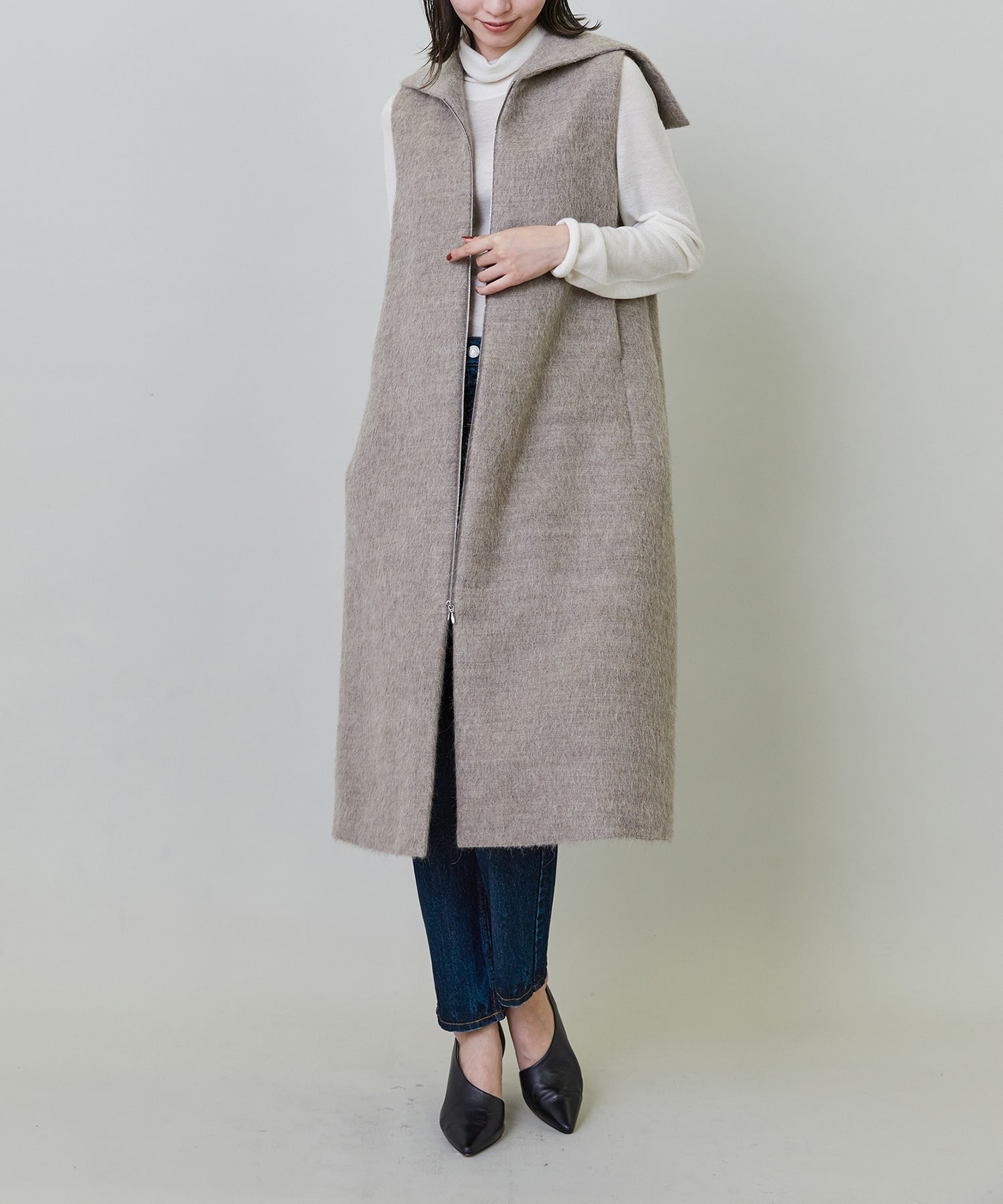 【endalence】エアリーシャギーセーラーカラーロングジレ 詳細画像 モカ 17