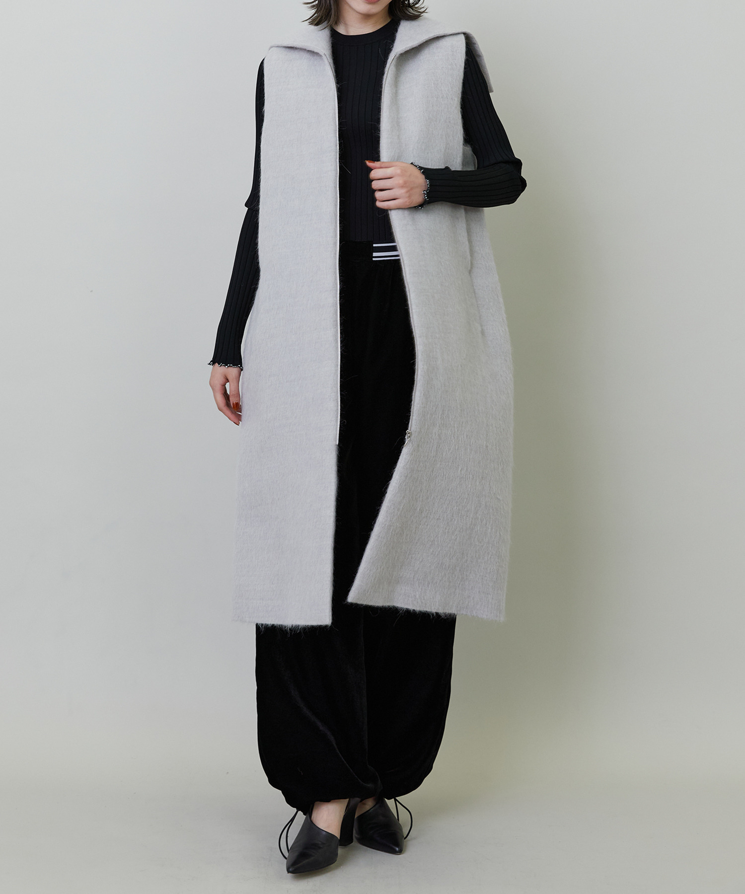 【endalence】エアリーシャギーセーラーカラーロングジレ 詳細画像 モカ 2