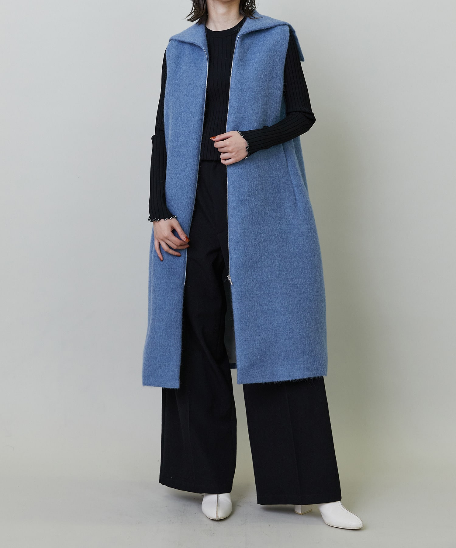 【endalence】エアリーシャギーセーラーカラーロングジレ 詳細画像 モカ 21