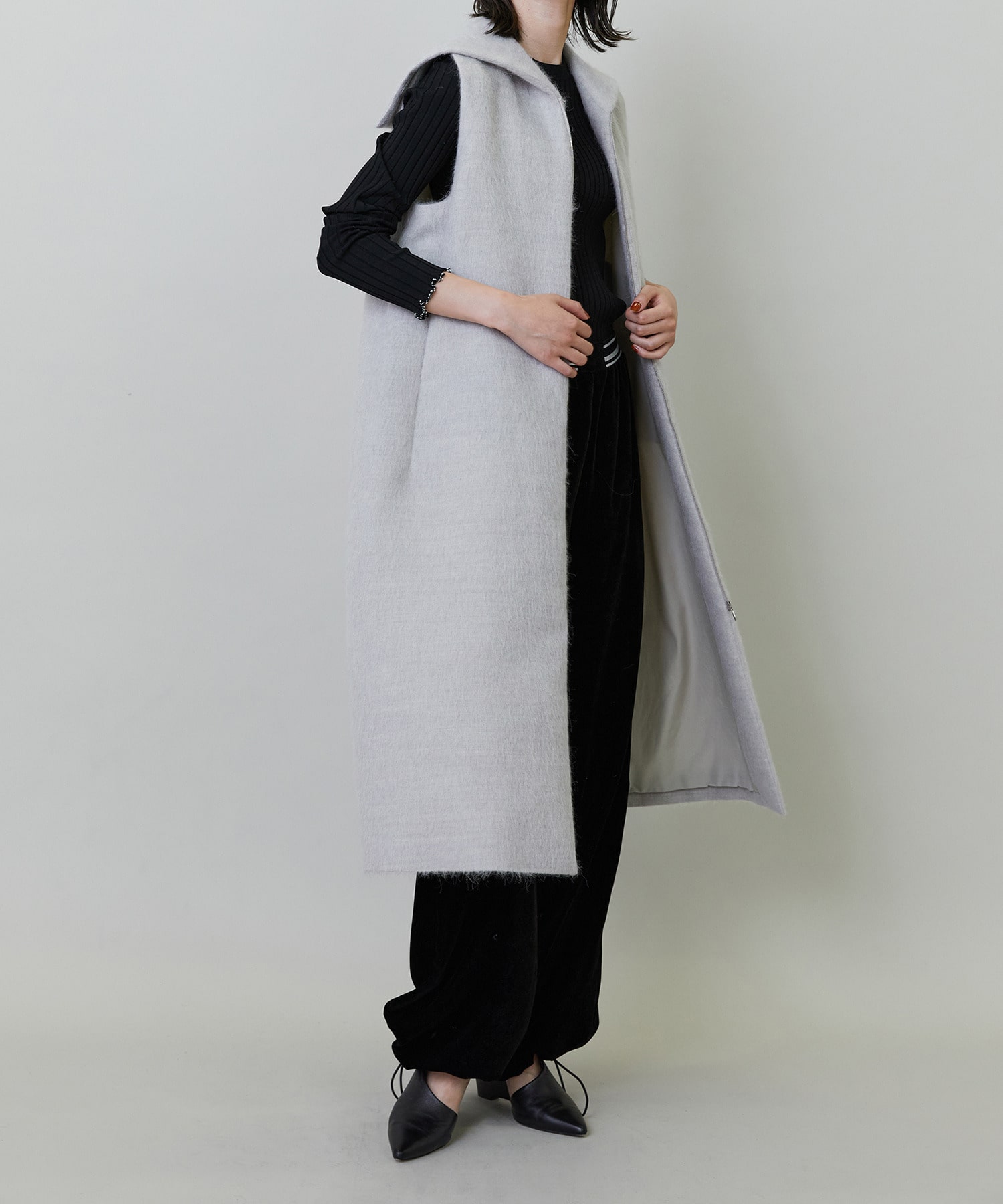 【endalence】エアリーシャギーセーラーカラーロングジレ 詳細画像 モカ 3