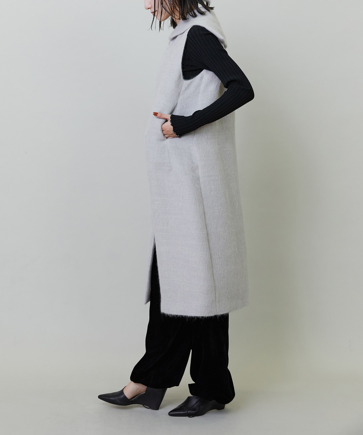 【endalence】エアリーシャギーセーラーカラーロングジレ 詳細画像 モカ 4