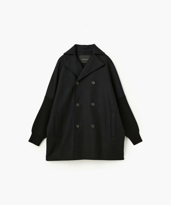 Sメルトンダブルブレスト袖リブハーフコート 詳細画像 ブラック 1