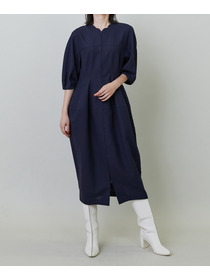 【endalence】強撚ダブルクロススカラップネックラインドレス 詳細画像 ネイビー 1