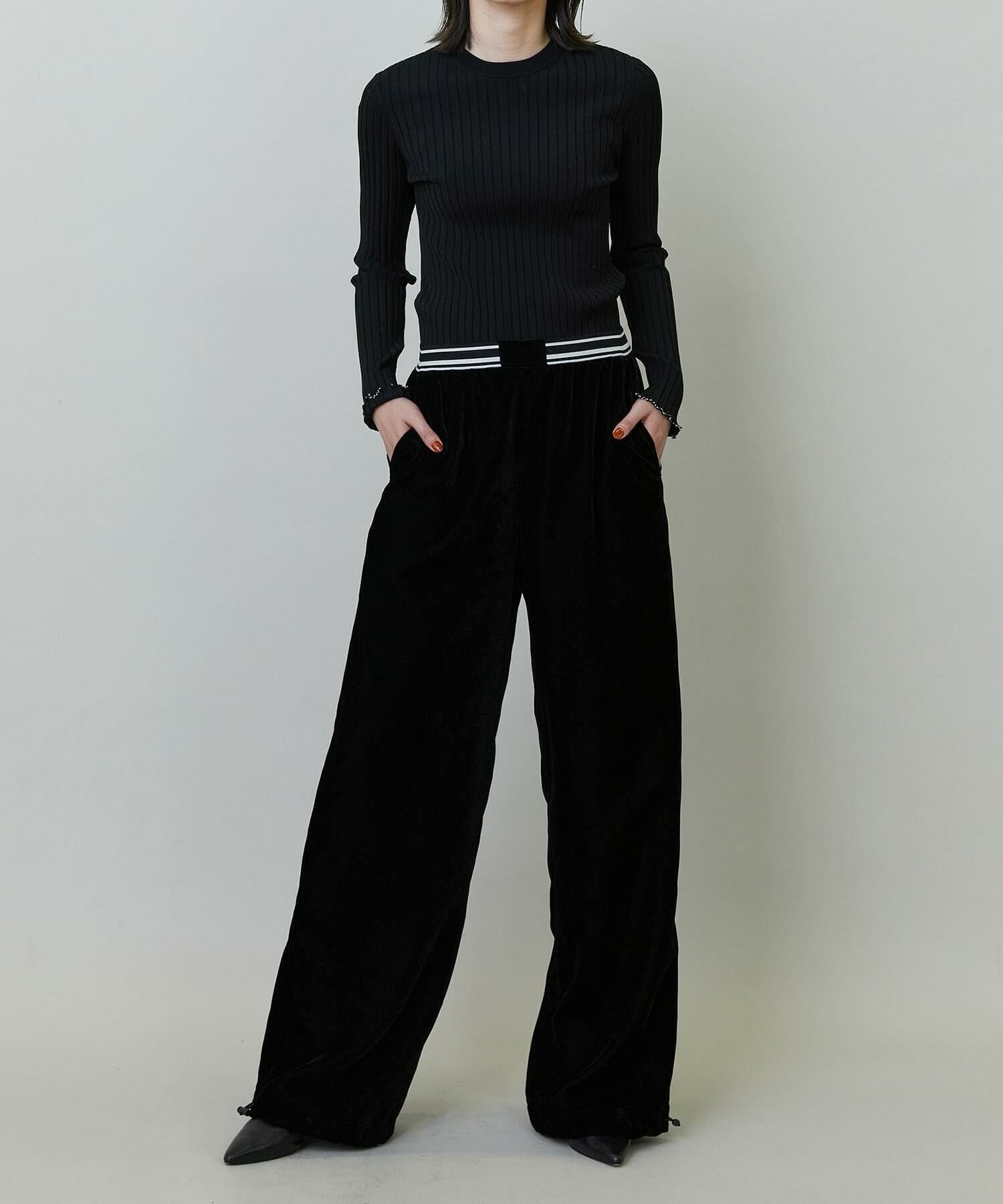 【endalence】ソフトベルベットドローストリングパンツ 詳細画像 ブラック 12