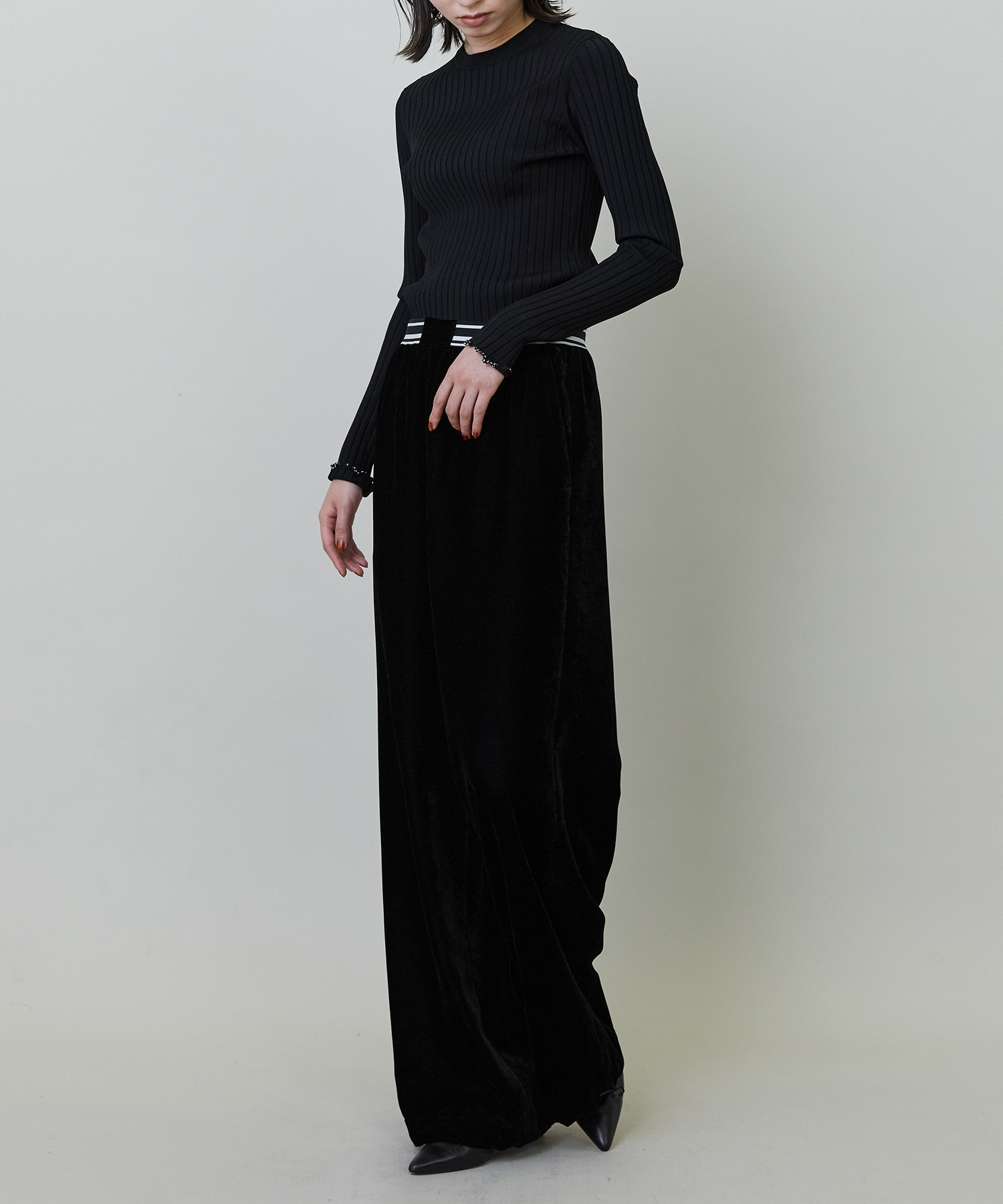 【endalence】ソフトベルベットドローストリングパンツ 詳細画像 ブラック 13