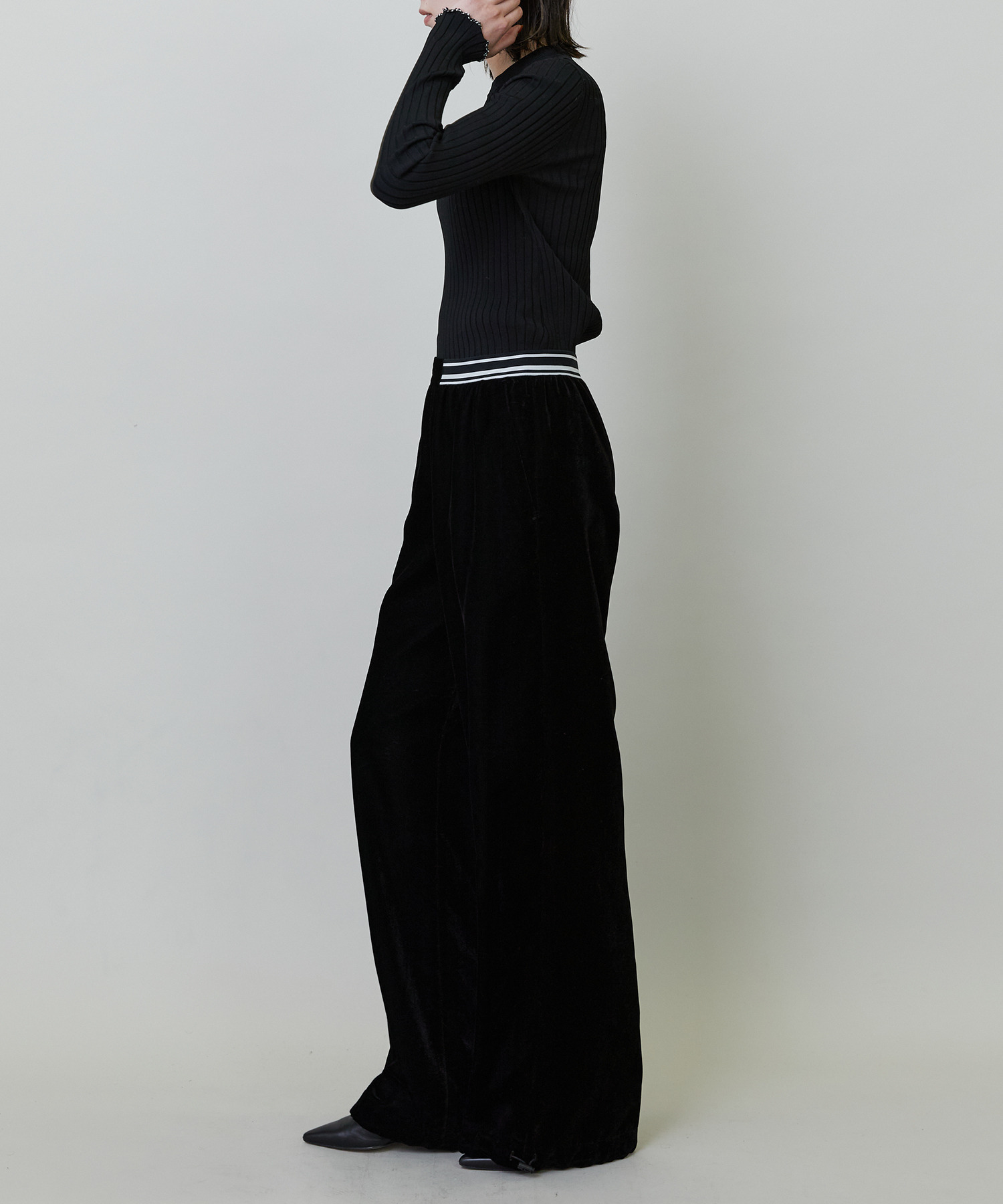 【endalence】ソフトベルベットドローストリングパンツ 詳細画像 ブラック 14