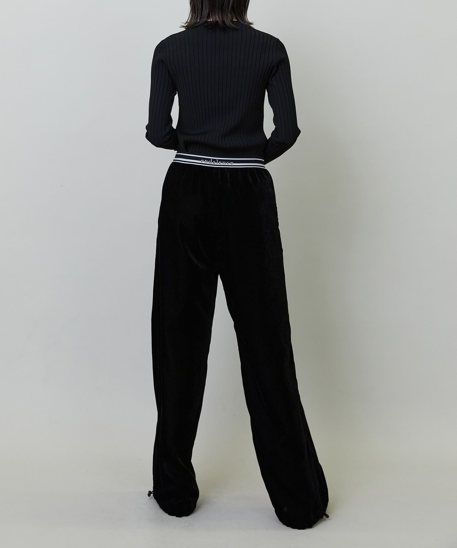 【endalence】ソフトベルベットドローストリングパンツ 詳細画像 ブラック 15