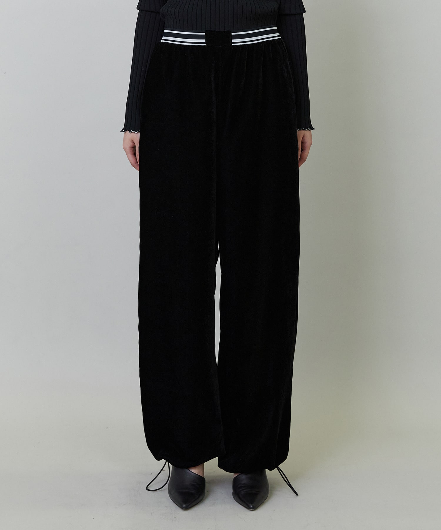 【endalence】ソフトベルベットドローストリングパンツ 詳細画像 ブラック 16