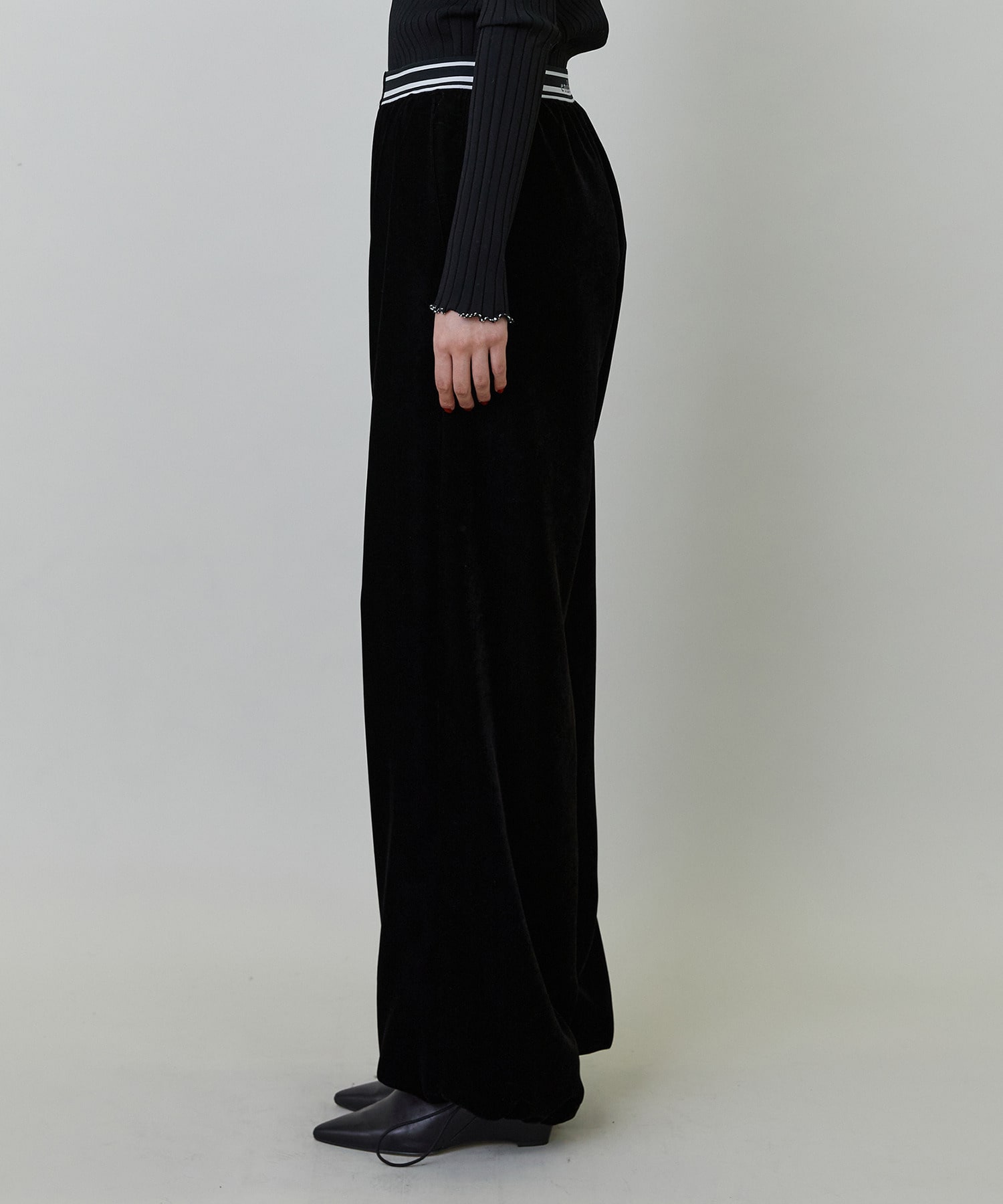 【endalence】ソフトベルベットドローストリングパンツ 詳細画像 ブラック 17