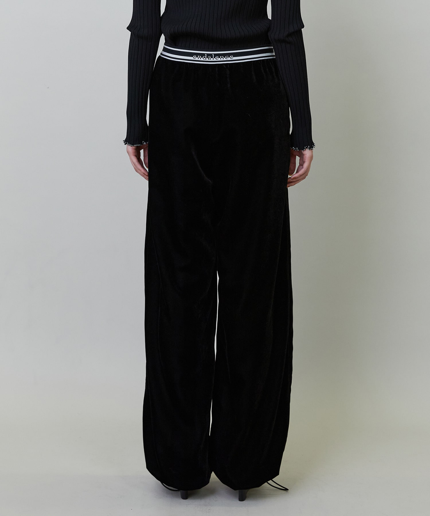 【endalence】ソフトベルベットドローストリングパンツ 詳細画像 ブラック 18